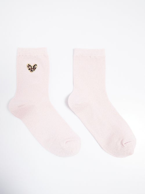 Calcetines finos de canalé con estampado de corazón de leopardo - AFIBEL - Kiabi