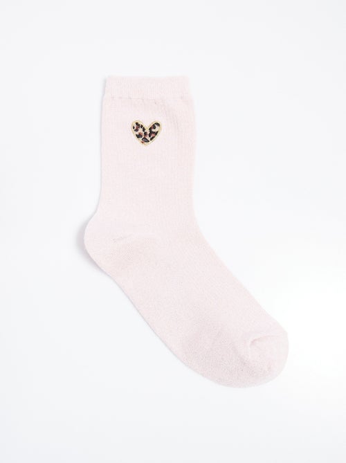 Calcetines finos de canalé con estampado de corazón de leopardo - AFIBEL - Kiabi