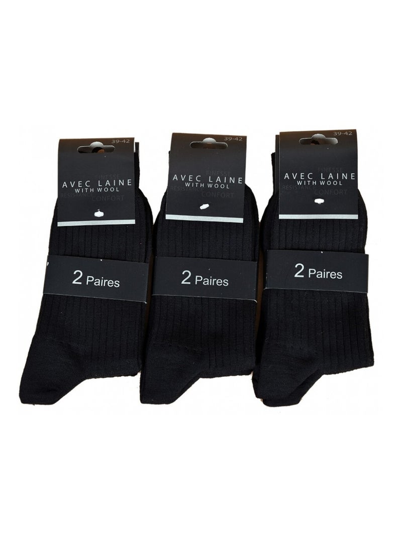 Calcetines Hombre Con Lana Vendidos en Pack Confort y Calor - Pack de 6 Negro - Kiabi