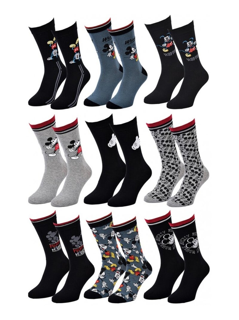 Calcetines Hombre DISNEY MICKEY MOUSE - Pack de 9 Negro Multicolor Azul - Kiabi