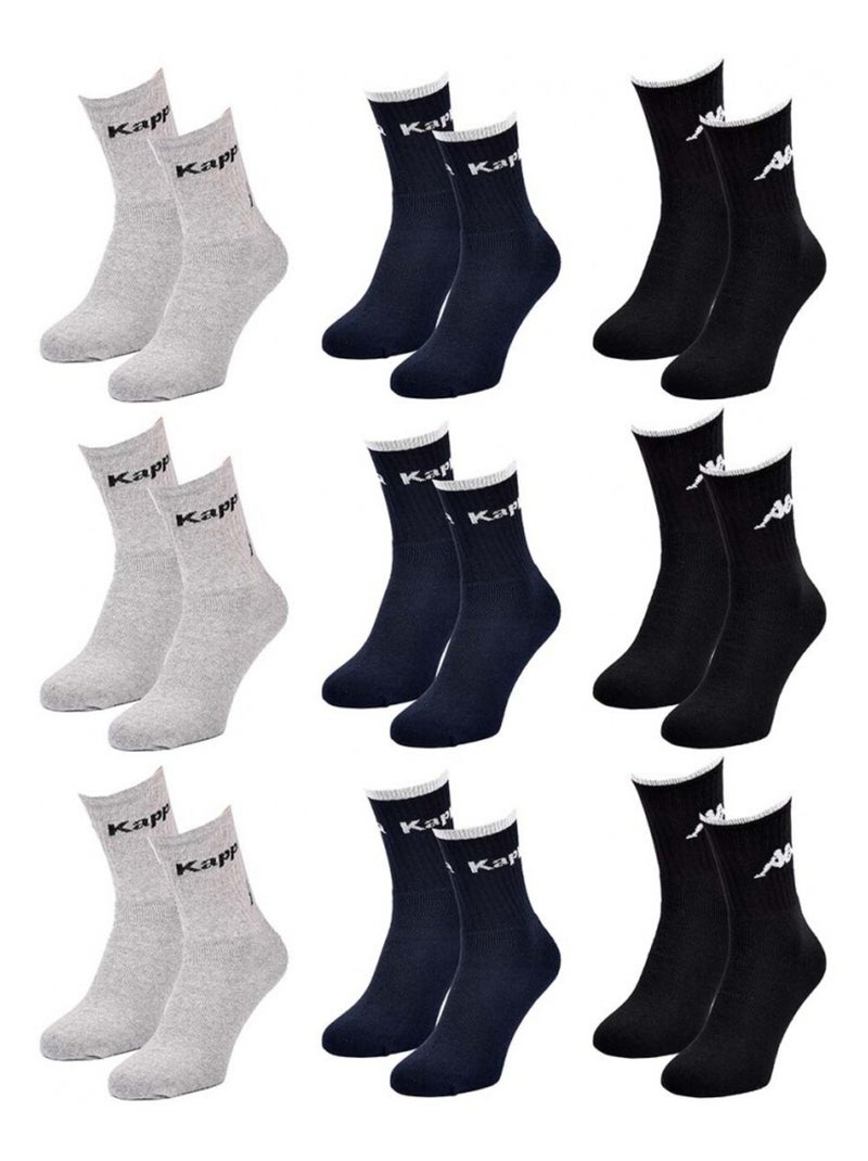 Calcetines Hombre KAPPA CREW - Pack de 9 Gris azul marino negro - Kiabi