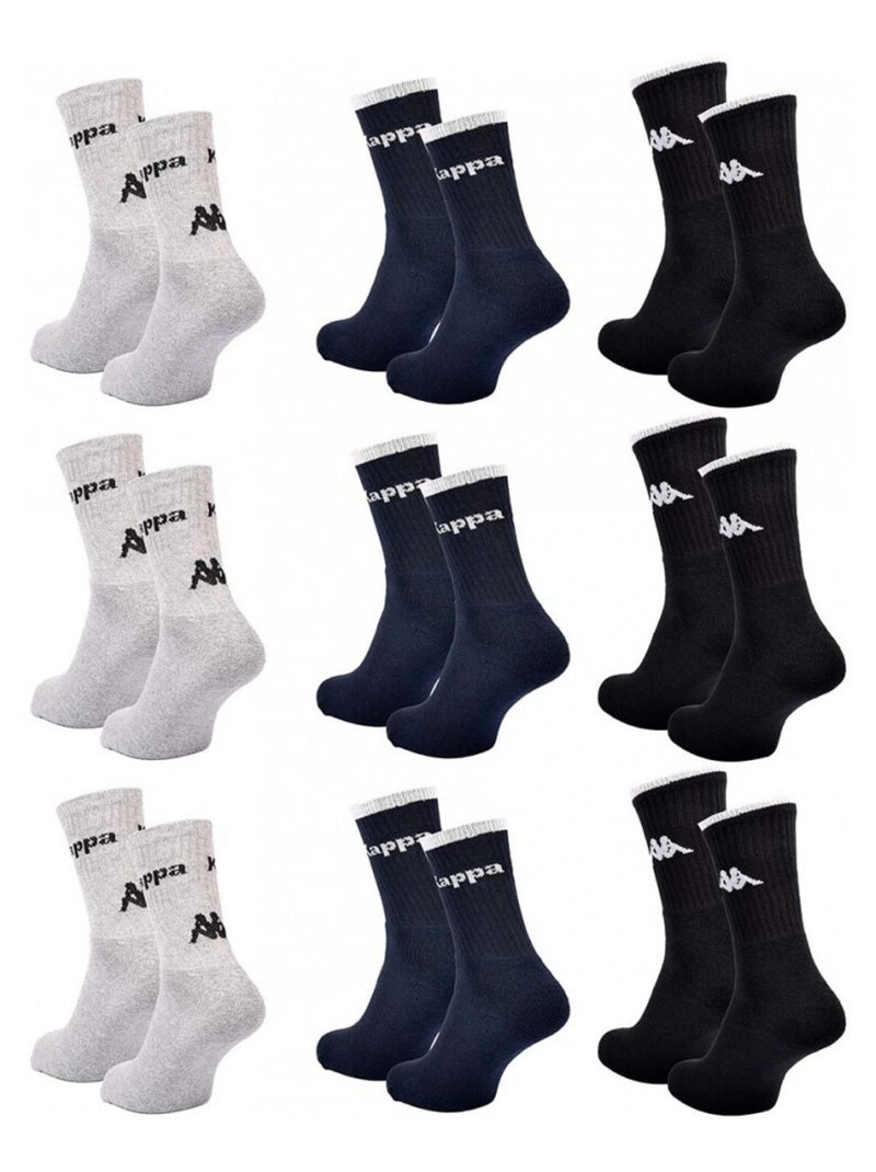 Calcetines Hombre KAPPA CREW - Pack de 9 Gris azul marino negro - Kiabi