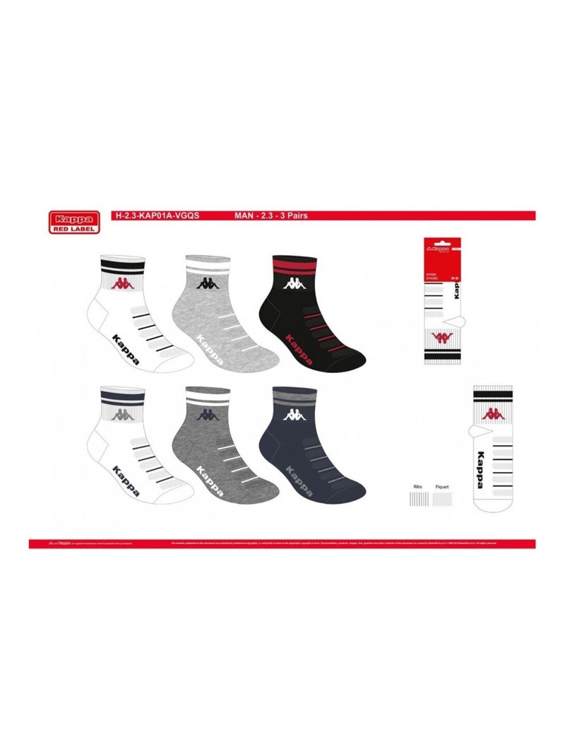 Calcetines Hombre KAPPA QUARTER - Pack de 6 Gris blanco negro - Kiabi
