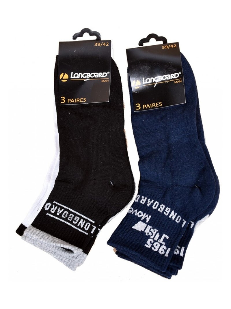 Calcetines Hombre LONGBOARD Socquettes Tiges 2 tiers - Pack de 6 Negro Gris Blanco - Kiabi