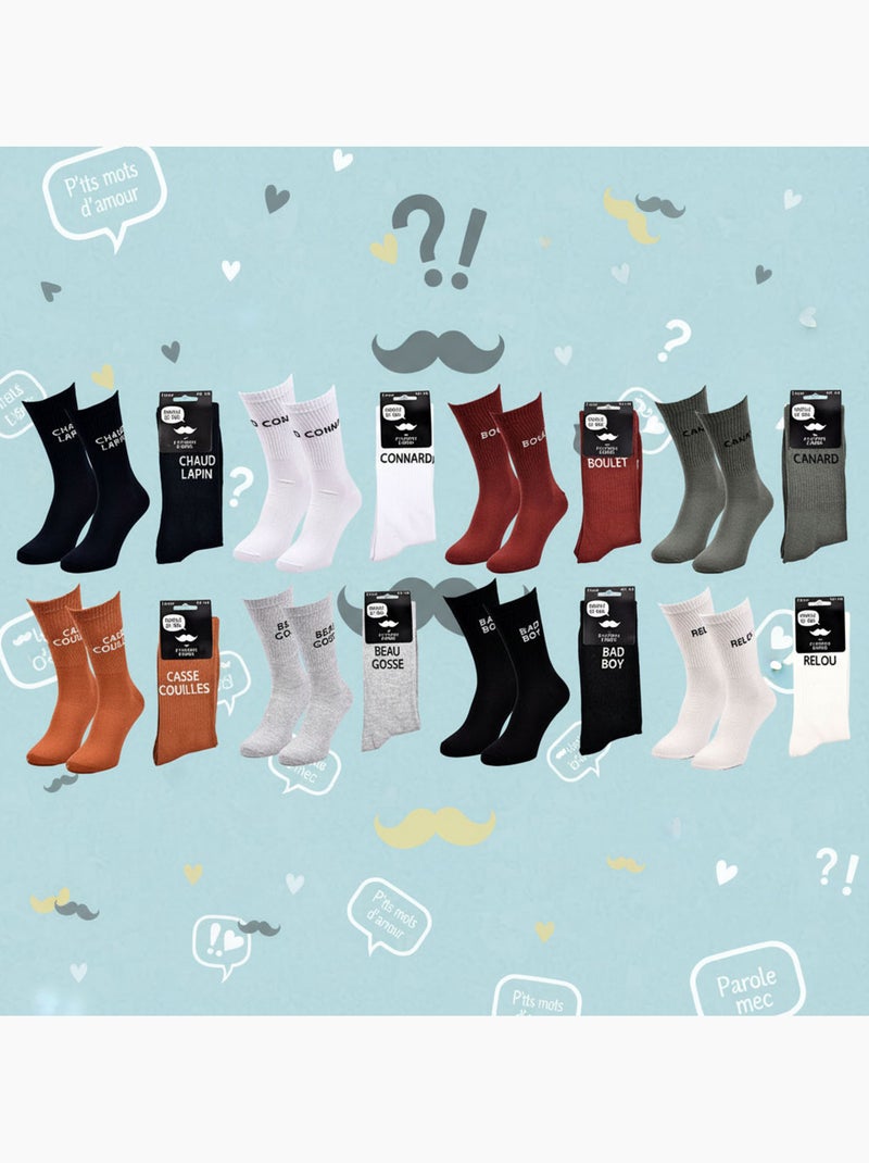 Calcetines Hombre Mensajes Humorísticos Pack de 8 Pares OZABI Negro Multicolor Blanco - Kiabi