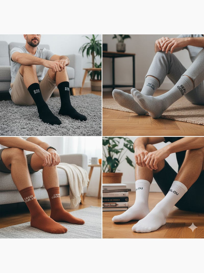 Calcetines Hombre Mensajes Humorísticos Pack de 8 Pares OZABI Negro Multicolor Blanco - Kiabi