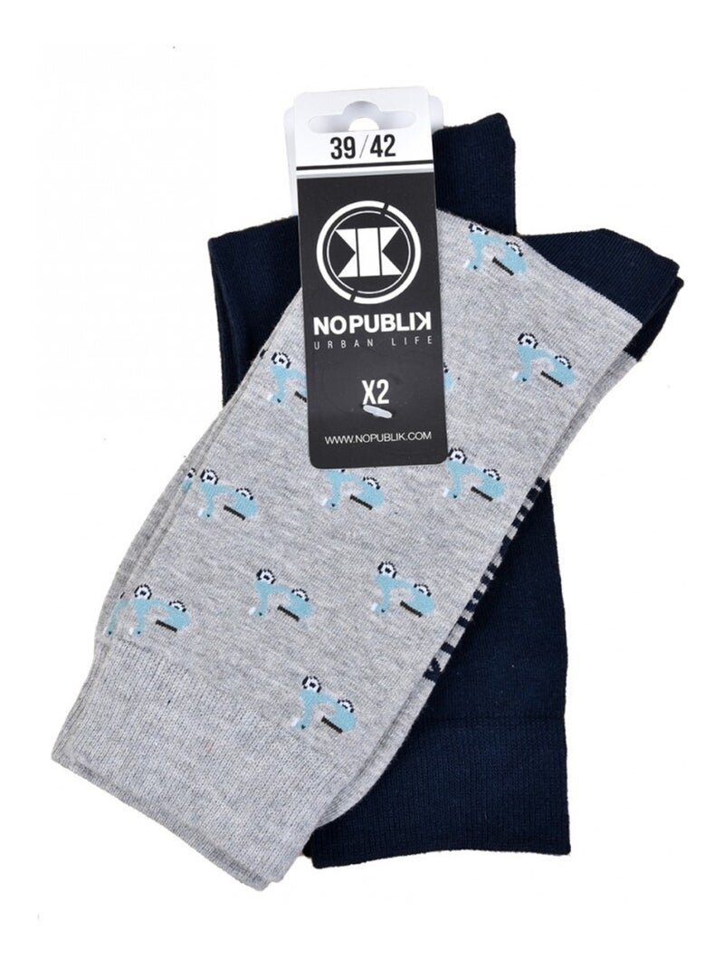 Calcetines Hombre NO PUBLIK - Pack de 2 Negro Gris - Kiabi