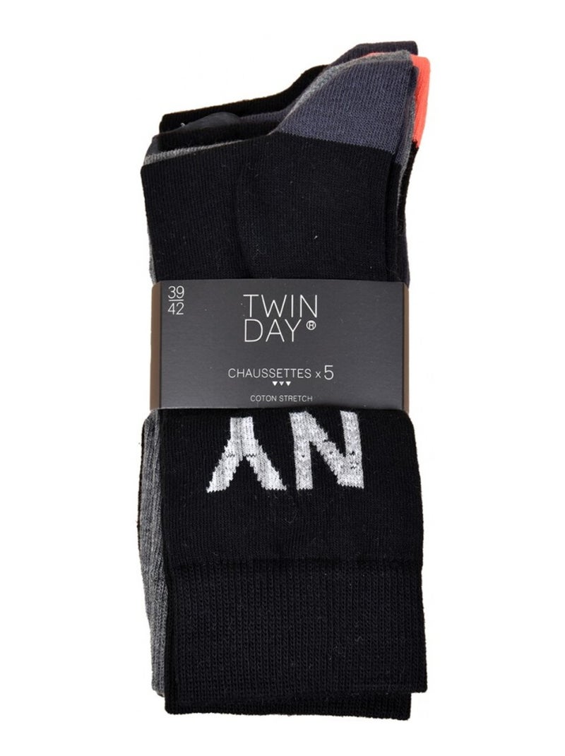 Calcetines Hombre TWINDAY - Pack de 5 Negro Gris antracita - Kiabi