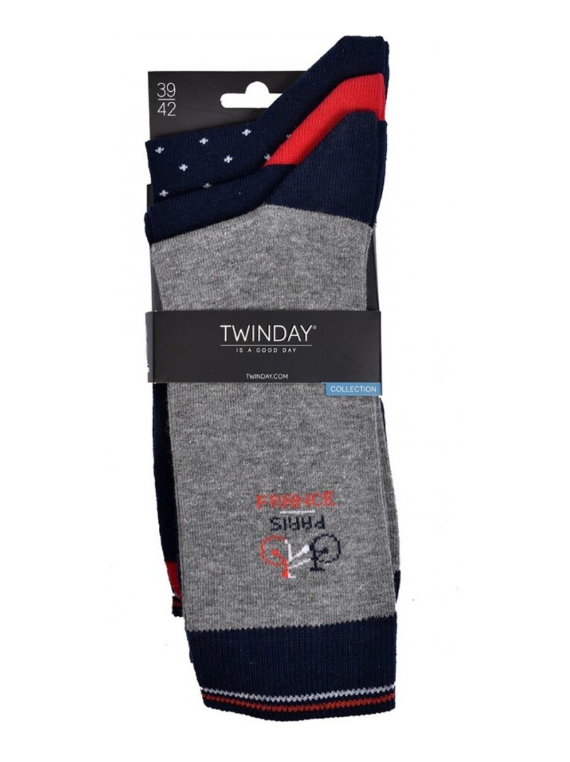 Calcetines Hombre TWINDAY - Pack de 6 Azul Gris Negro - Kiabi