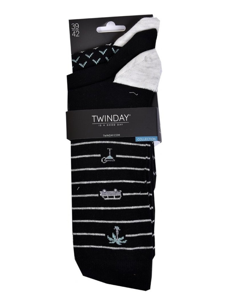 Calcetines Hombre TWINDAY - Pack de 6 Negro Negro Blanco - Kiabi