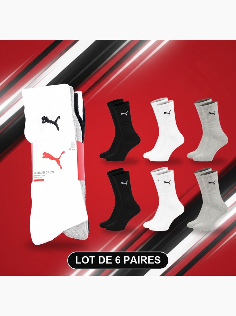 Calcetines mixto puma pack 6 pares - algodón suave, talón cosido Blanco Gris Negro - Kiabi