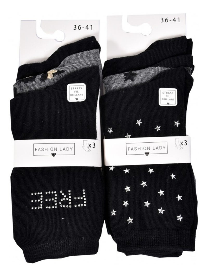 Calcetines mujer FASHION LADY - Pack de 6 Negro Gris antracita Negro - Kiabi