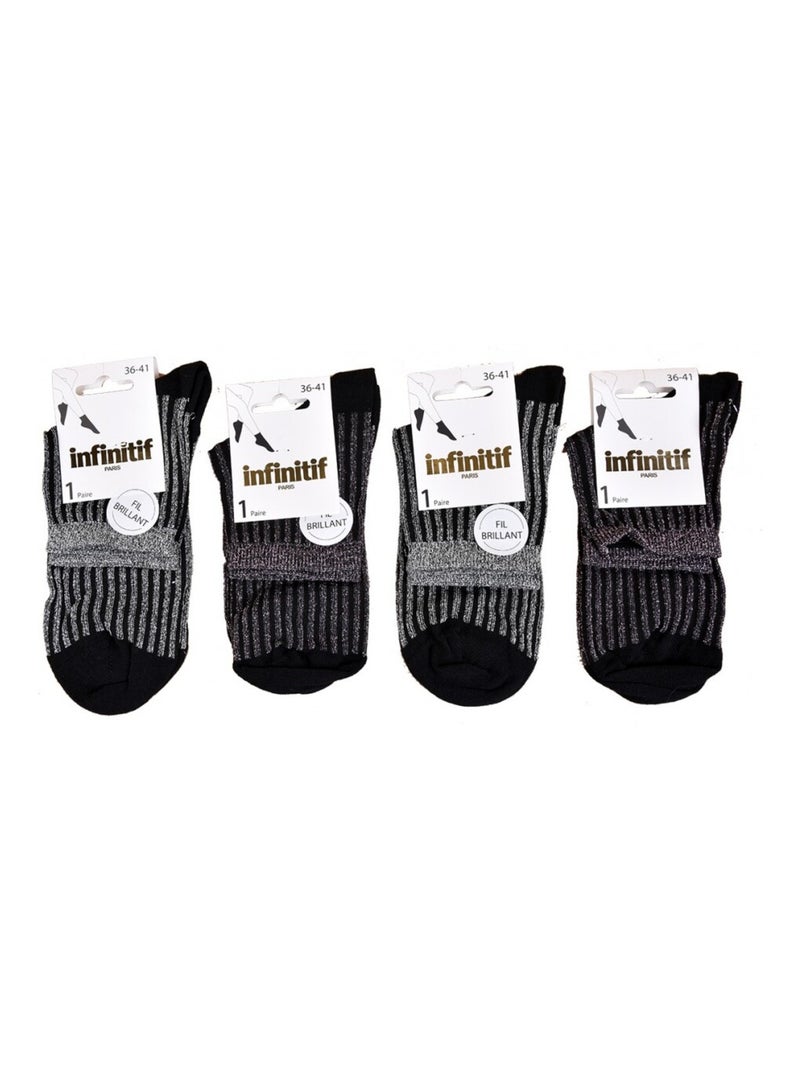 Calcetines mujer INFINITIF - Pack de 4 Negro Violeta Gris - Kiabi