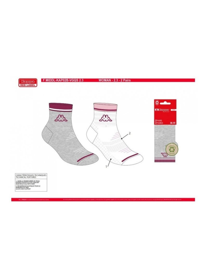 Calcetines Mujer QUARTER KAPPA - Pack de 4 Gris blanco - Kiabi