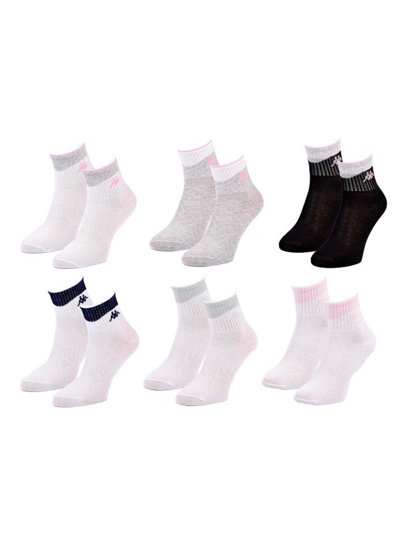 Calcetines Mujer QUARTER KAPPA - Pack de 6 Blanco Gris antracita Negro - Kiabi