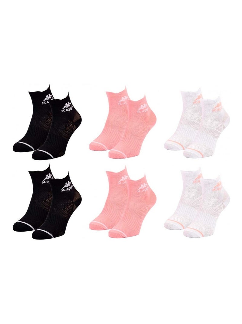 Calcetines Mujer QUARTER KAPPA - Pack de 6 Negro Multicolor Blanco - Kiabi