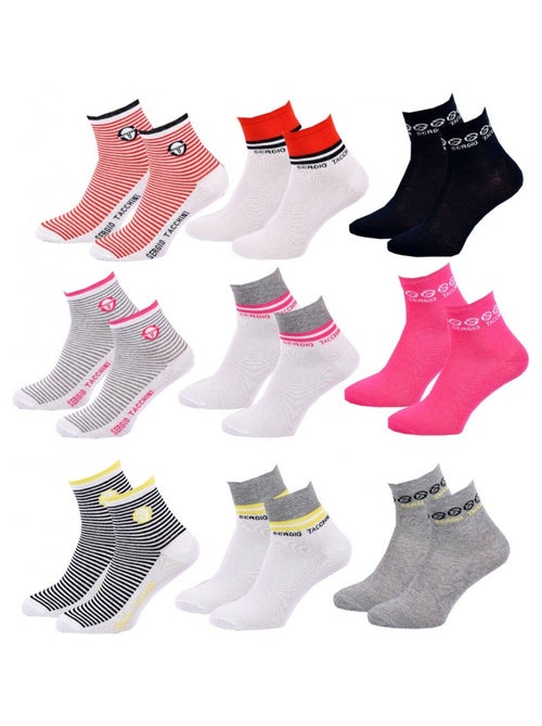 Calcetines mujer QUARTER SERGIO TACCHINI pack de 9 - Kiabi Calcetines mujer QUARTER SERGIO TACCHINI pack de 9 - Kiabi