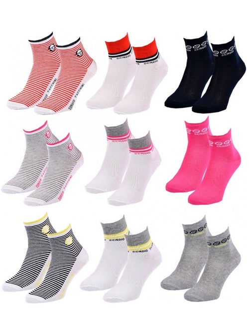 Calcetines mujer QUARTER SERGIO TACCHINI pack de 9 - Kiabi Calcetines mujer QUARTER SERGIO TACCHINI pack de 9 - Kiabi