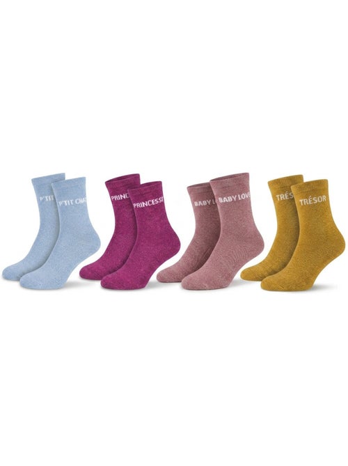 Calcetines niña lentejuelas mensaje humorístico OZABI pack 4 pares - Kiabi