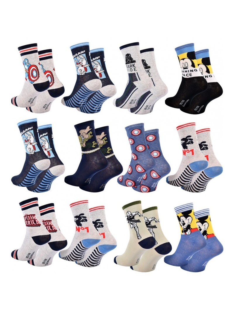 Calcetines Niño Licencia PACK DE 12 PARES DISNEY CLASSIC Azul gris antracita Negro - Kiabi