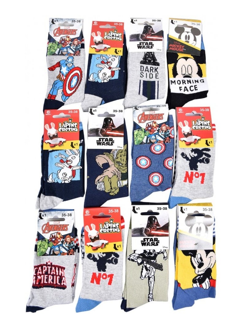 Calcetines Niño Licencia PACK DE 12 PARES DISNEY CLASSIC Azul gris antracita Negro - Kiabi