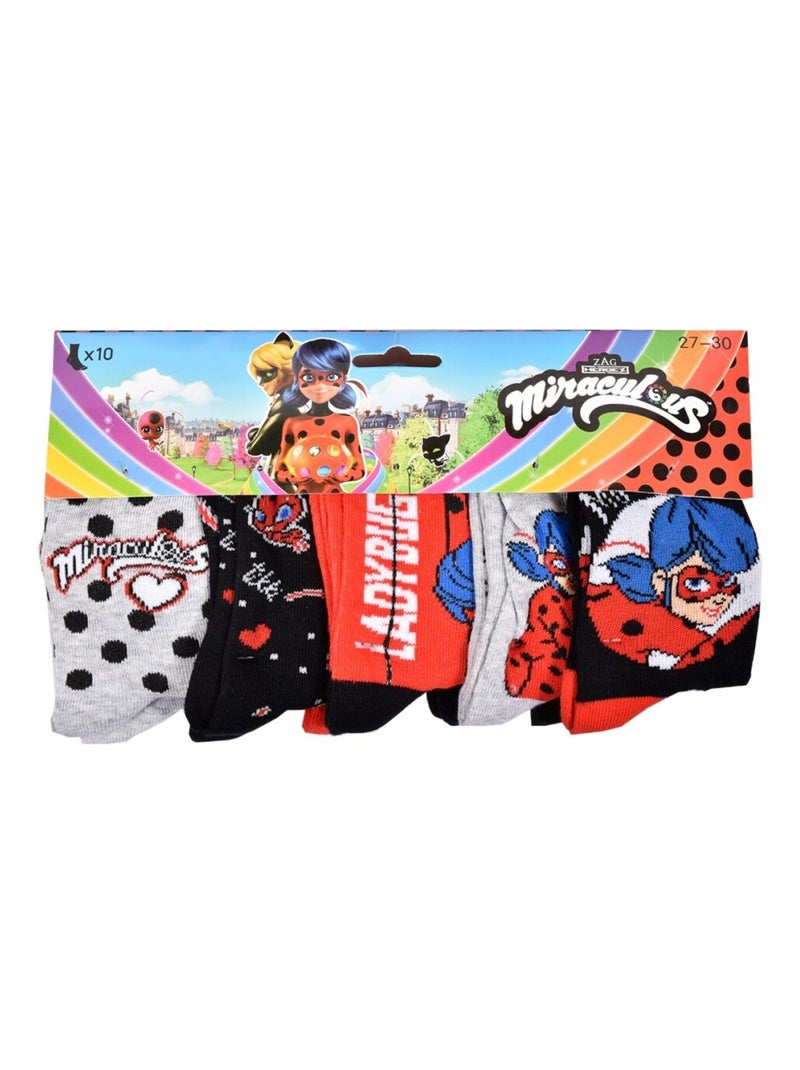 Calcetines niño MIRACULOUS en Algodón - Pack de 10 Blanco / Negro / Rojo - Kiabi