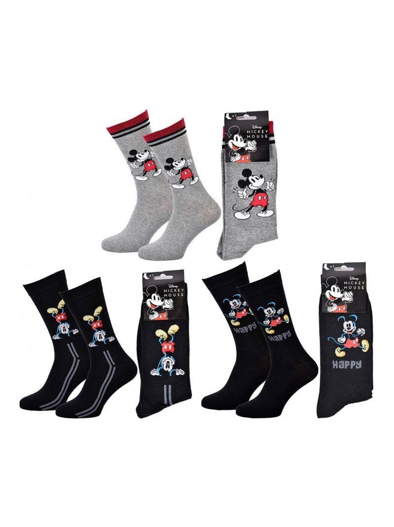 Calcetines Pack Hombre DISNEY MICKEY MOUSE - Pack de 3 Negro Gris Negro - Kiabi