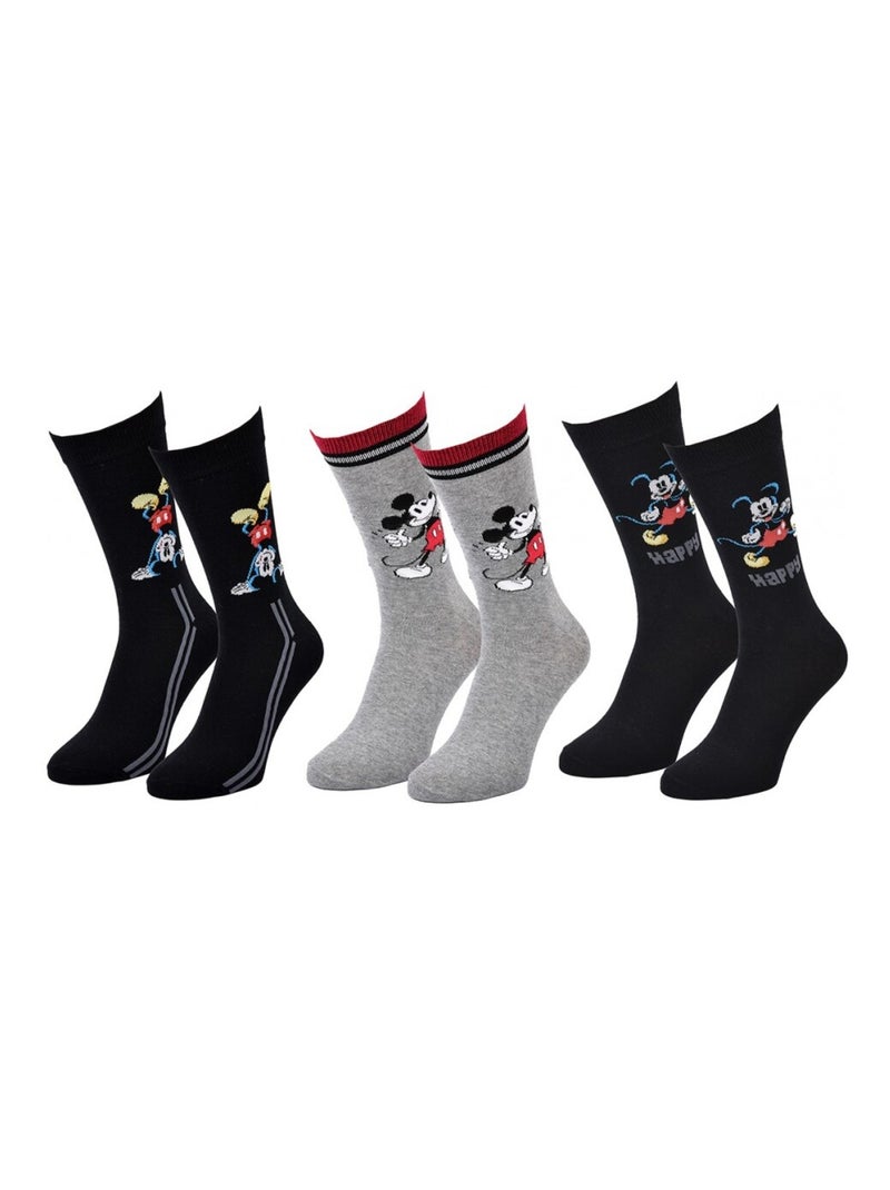 Calcetines Pack Hombre DISNEY MICKEY MOUSE - Pack de 3 Negro Gris Negro - Kiabi