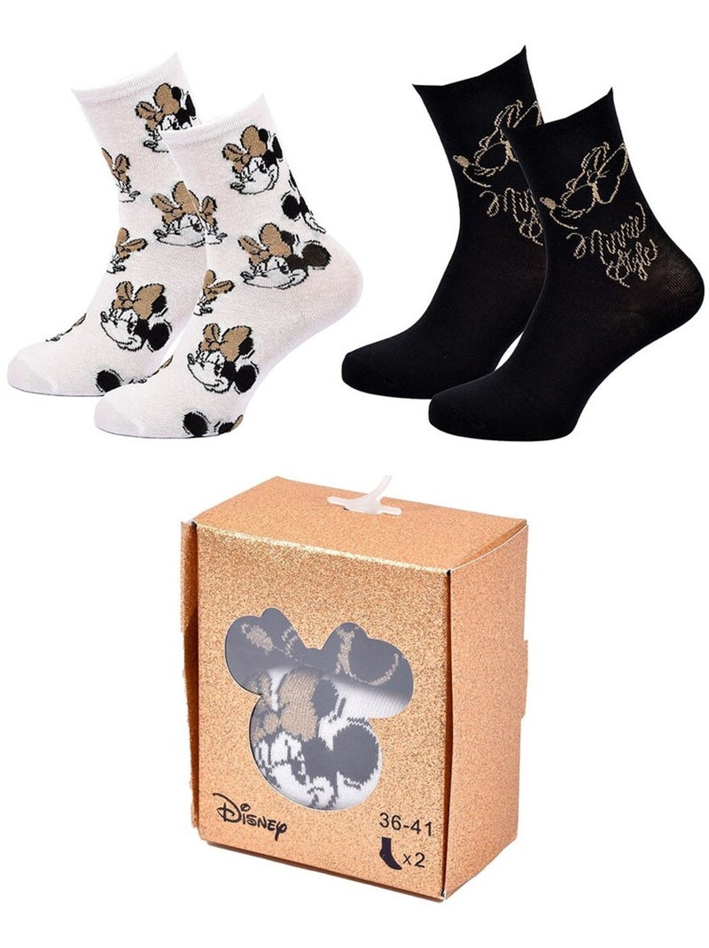 Calcetines Pack Mujer DISNEY MINNIE Pack de 2 Pares Blanco Negro - Kiabi