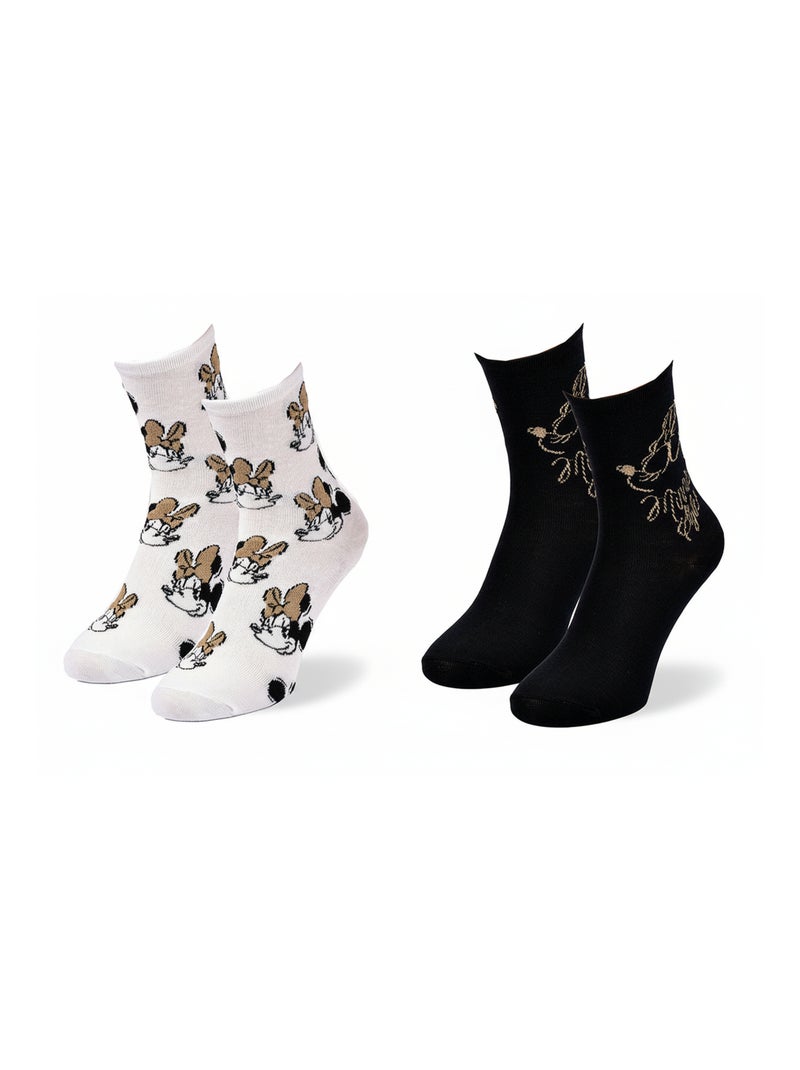 Calcetines Pack Mujer DISNEY MINNIE Pack de 2 Pares Blanco Negro - Kiabi