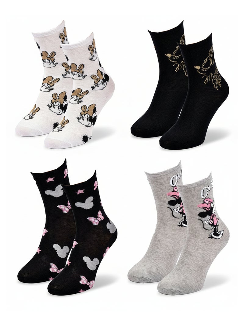 Calcetines Pack Mujer DISNEY MINNIE Pack de 4 Pares Blanco Negro Gris - Kiabi