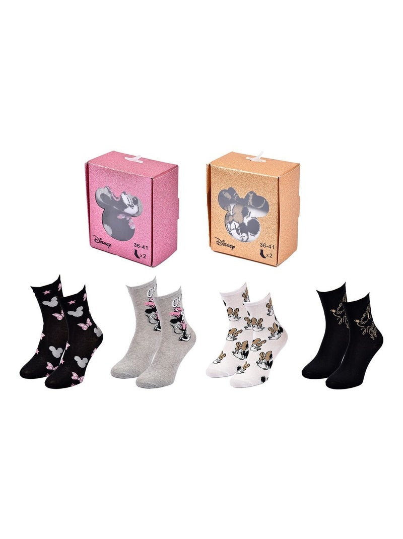 Calcetines Pack Mujer DISNEY MINNIE Pack de 4 Pares Blanco Negro Gris - Kiabi