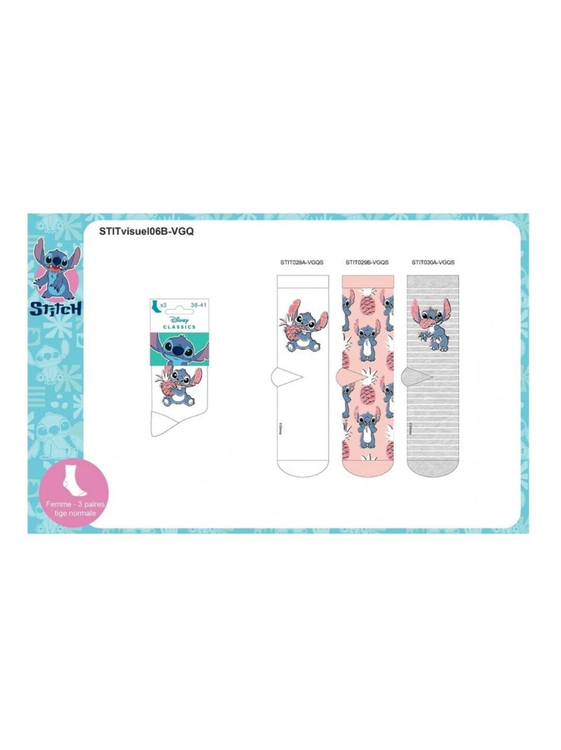 Calcetines Pack Mujer LILO Y STITCH - Pack de 3 Gris rosa blanco - Kiabi