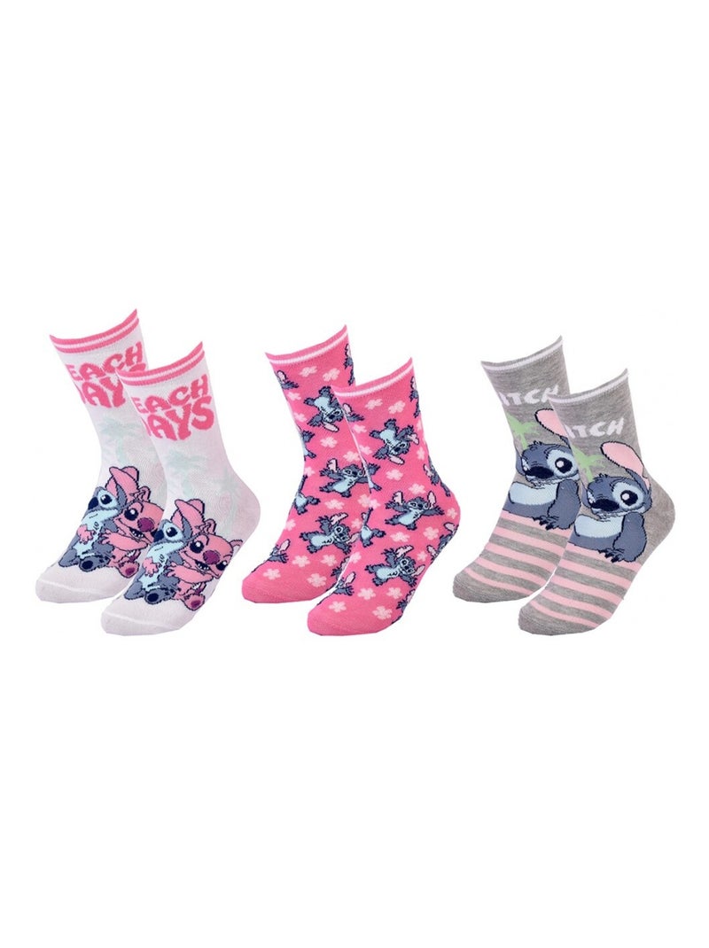 Calcetines Pack Niña DISNEY LILO Y STITCH Pack de 3 Blanco Rosa Gris - Kiabi
