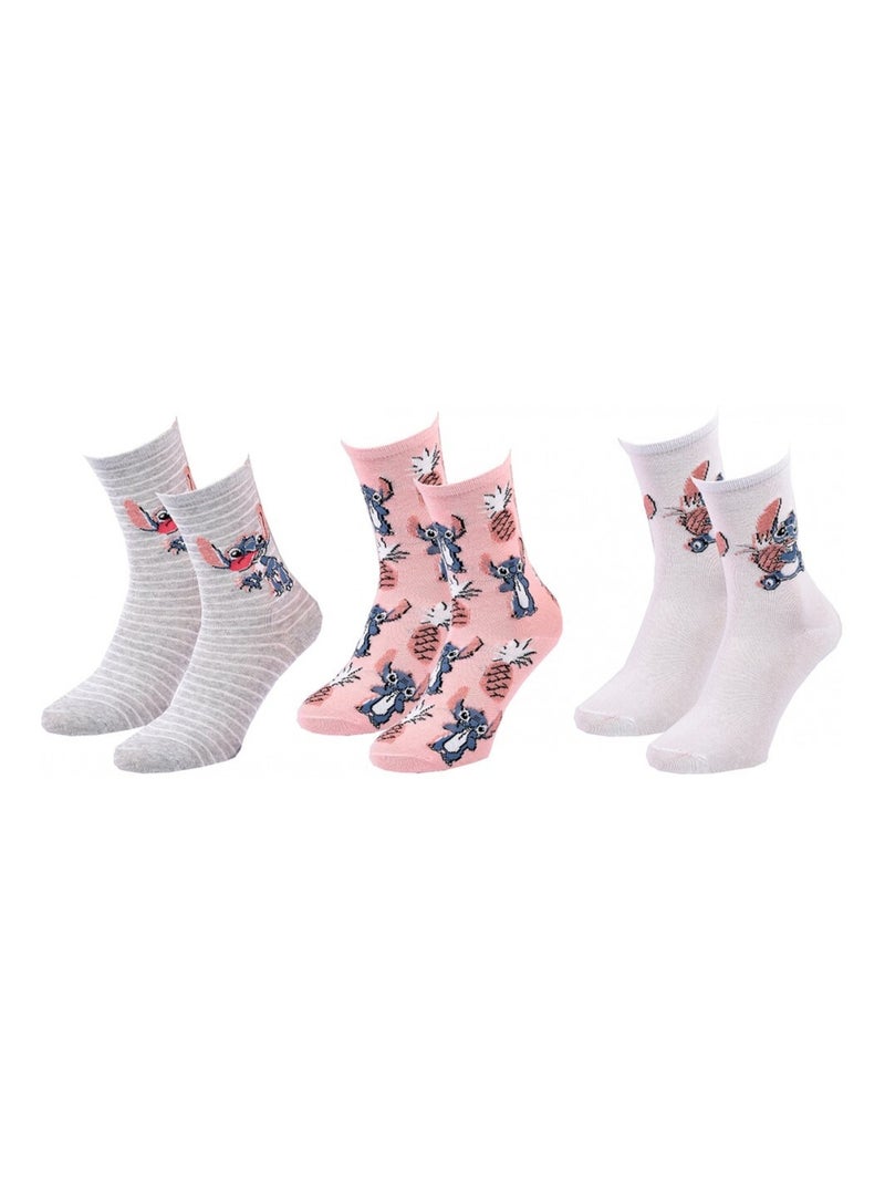 Calcetines Pack Niña DISNEY LILO Y STITCH Pack de 3 Gris/Blanco/Rosa - Kiabi