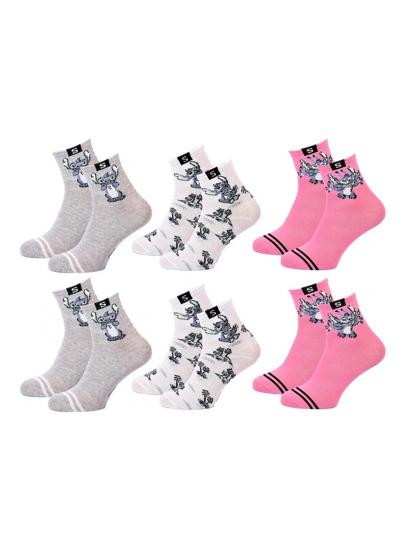 Calcetines Pack Niña DISNEY LILO Y STITCH Pack de 6 Gris/Blanco/Rosa - Kiabi