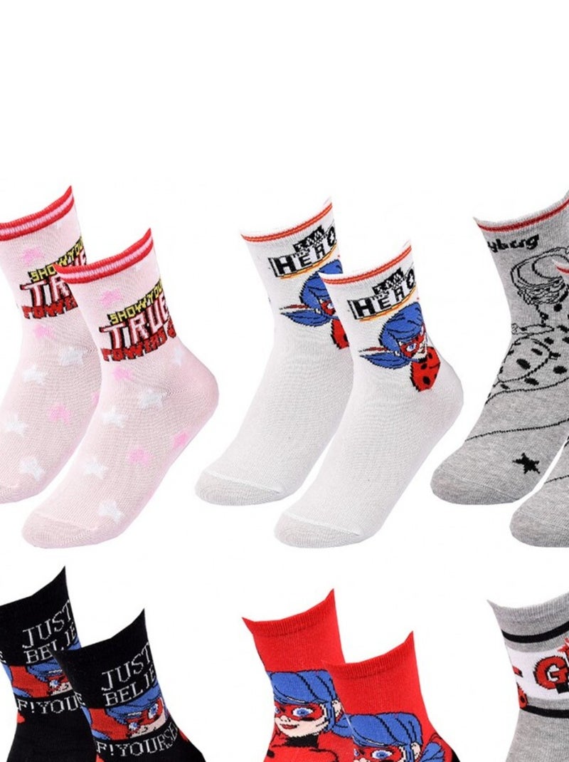 Calcetines Pack Niña MIRACULOUS - Pack de 6 Negro Blanco Gris Rojo - Kiabi