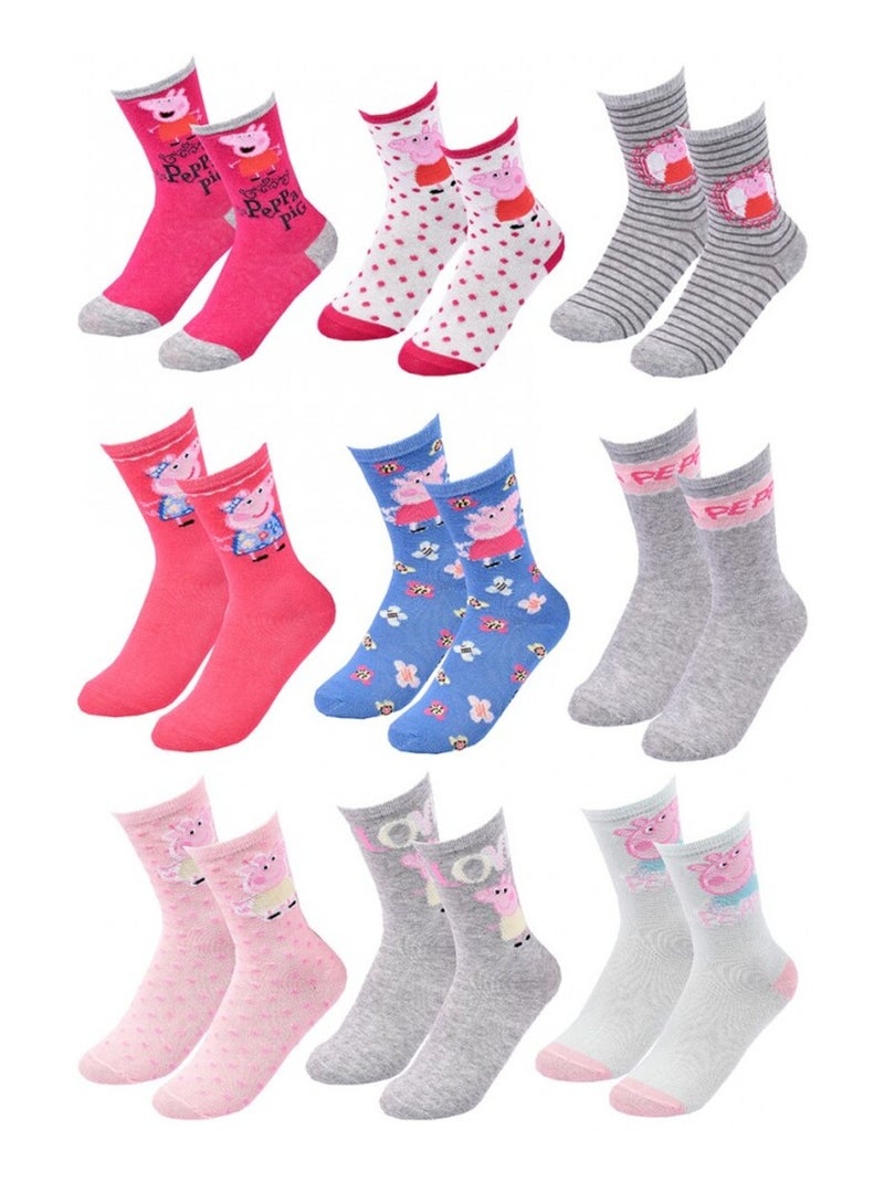 Calcetines Pack Niña PEPPA PIG - Pack de 9 Gris rosa blanco - Kiabi