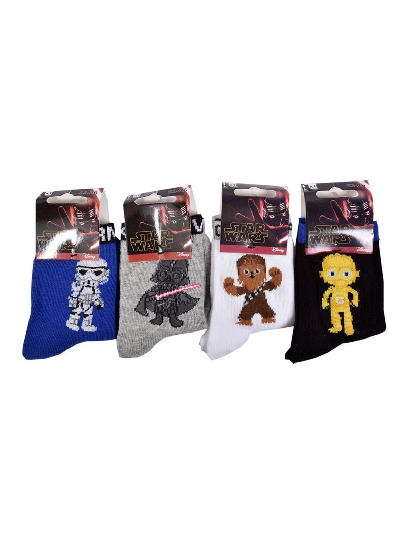 Calcetines Pack Niño STAR WARS - Pack de 4 Azul Blanco Negro Gris - Kiabi