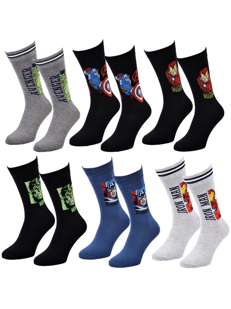 Calcetines Pack Regalo Hombre MARVEL AVENGERS - Pack de 6 Gris amarillo negro - Kiabi