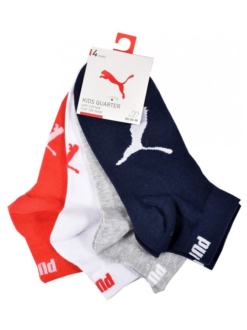 Calcetines PUMA Tobilleros Quarter JUNIOR - Pack de 4 Azul Rojo Blanco - Kiabi