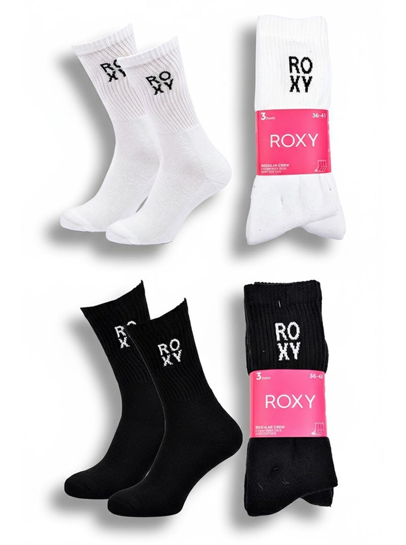 Calcetines ROXY Mujer Crew – Pack 6 Pares Negro Blanco - Kiabi