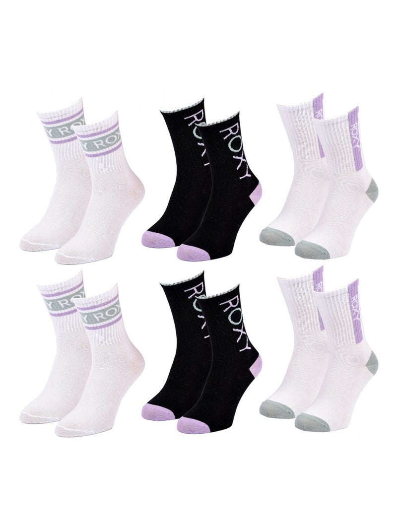 Calcetines ROXY REGULAR CREW - Pack de 6 Blanco Negro Blanco - Kiabi