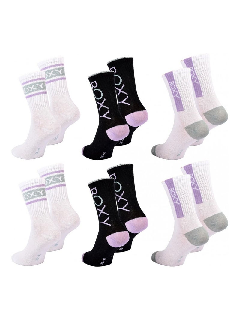 Calcetines ROXY REGULAR CREW - Pack de 6 Blanco Negro Blanco - Kiabi
