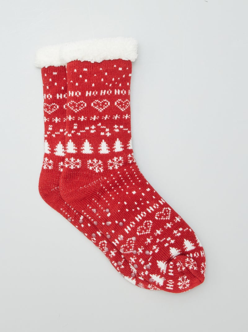 Calcetines-zapatillas antideslizantes con estampado ROJO - Kiabi