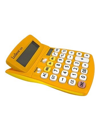 Calculadora de bolsillo amarilla de 10 dígitos con ángulo de pantalla ajustable y acabado de goma