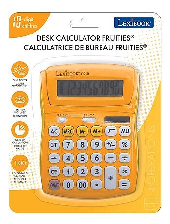 Calculadora de bolsillo amarilla de 10 dígitos con ángulo de pantalla ajustable y acabado de goma