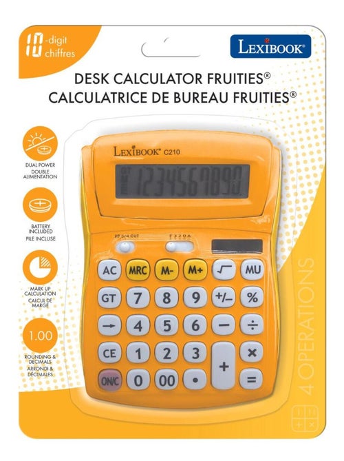 Calculadora de bolsillo amarilla de 10 dígitos con ángulo de pantalla ajustable y acabado de goma - Kiabi