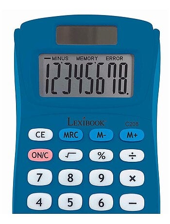 Calculadora de bolsillo azul de 8 dígitos con acabado de goma