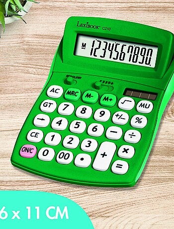 Calculadora de bolsillo verde de 10 dígitos con ángulo de pantalla ajustable y acabado de goma